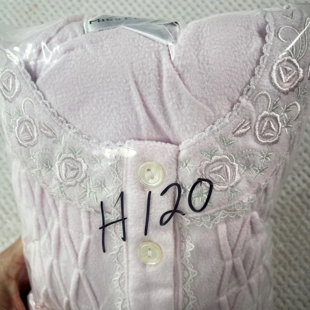 Miss Elaine Pink Fleece Nightgown Smocked Floral Embroidered Long Sleeve Medium‎